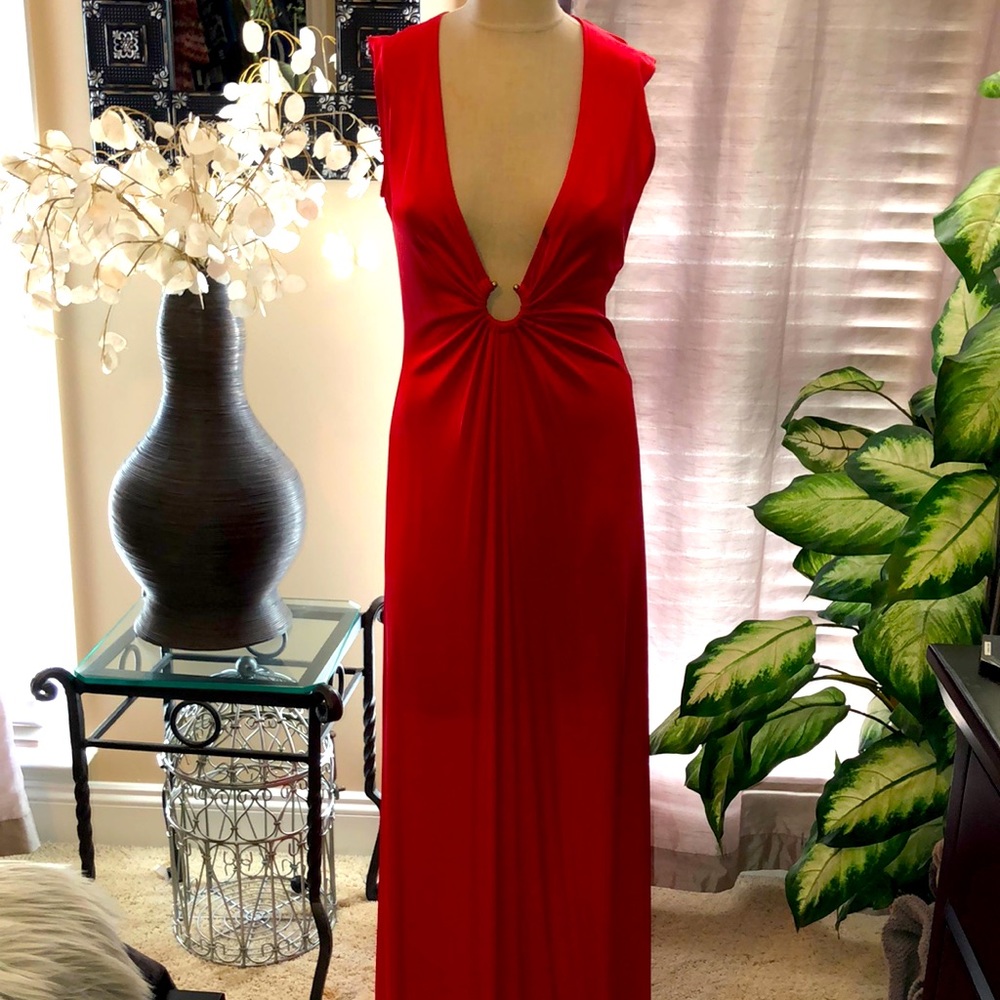 Plunging neckline long dress
